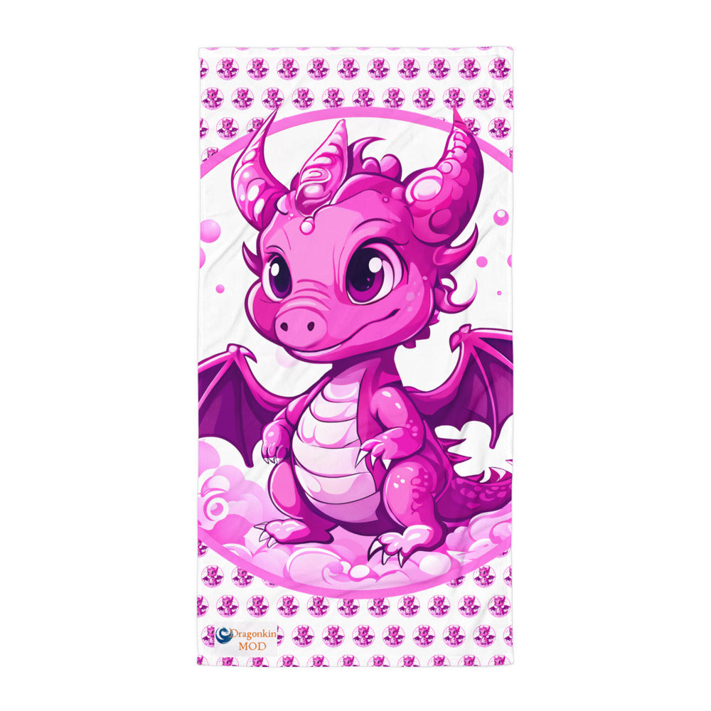 Bubbles Dragon Pink and White Towel