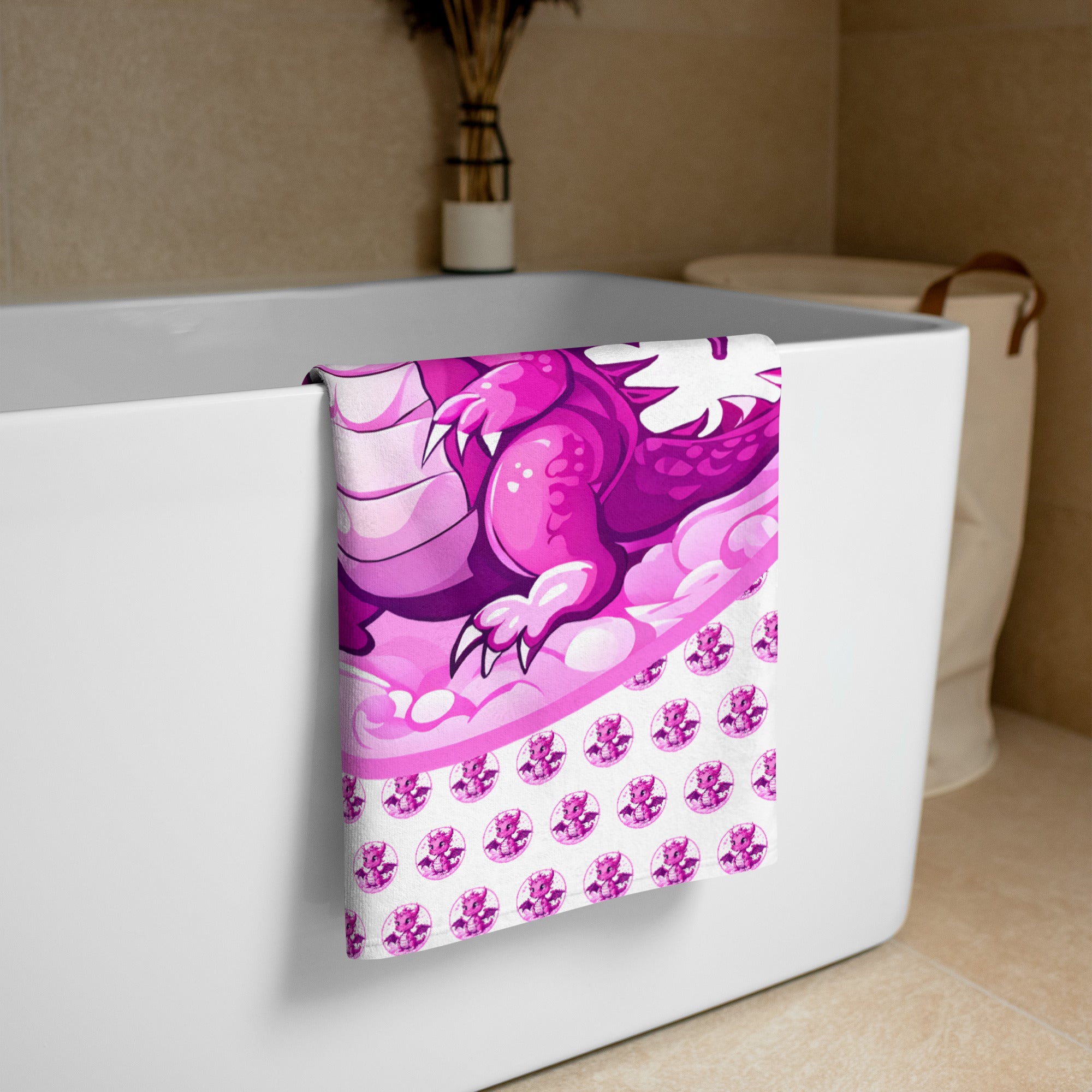 Bubbles Dragon Pink and White Towel